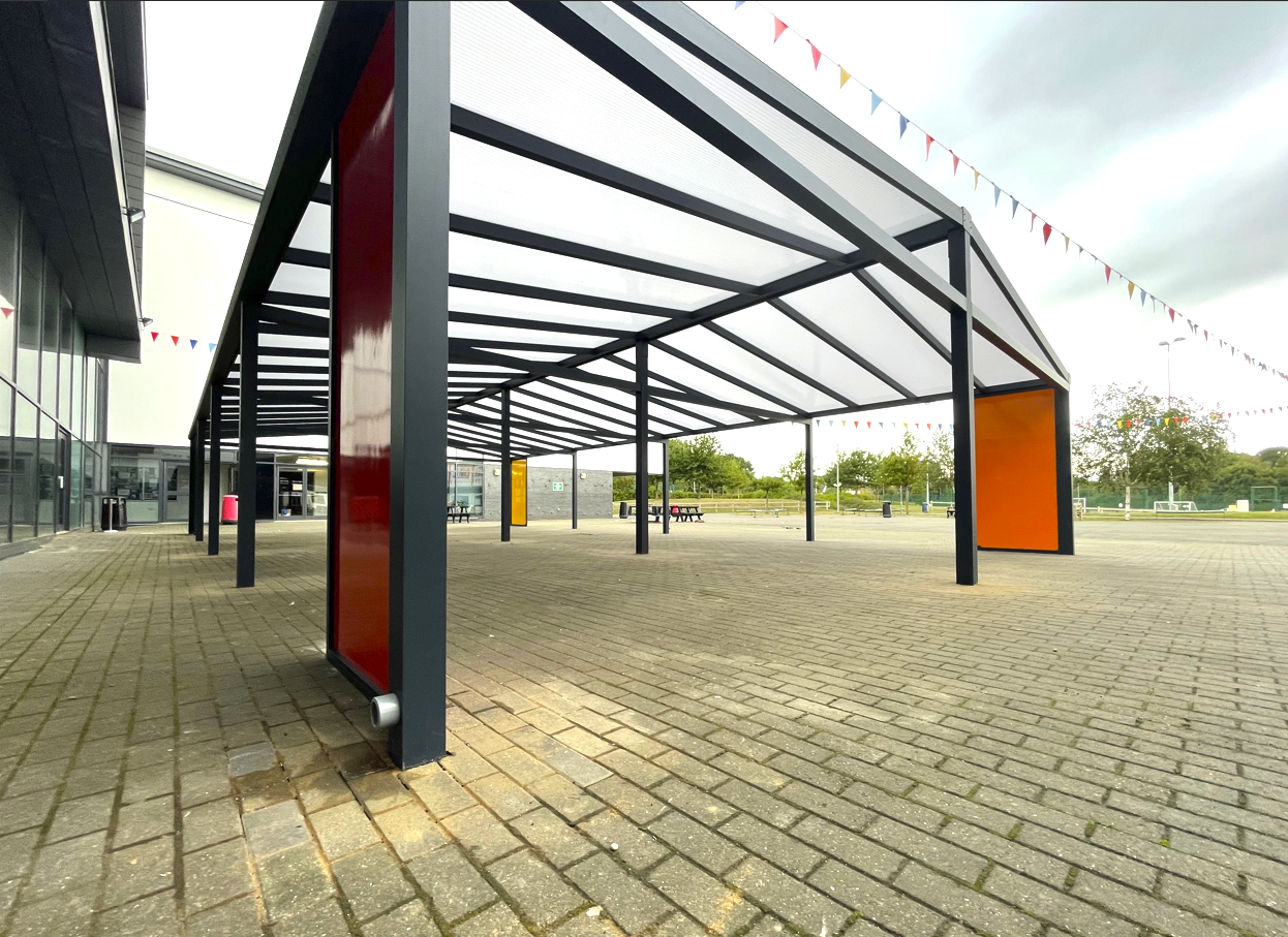 Apex outdoor dining canopy for a school